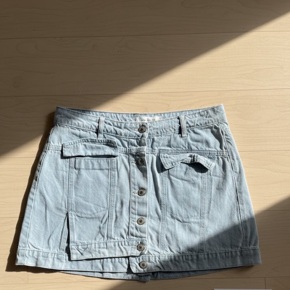 Light Blue Button-Front Women's Skort